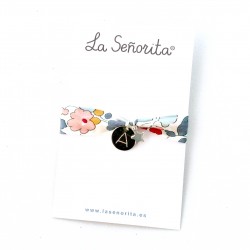 Pulsera chapita de plata inicial + estrellita + cinta flores- varios estampados