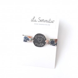 Pulsera chapona plateada + cinta flores-varios estampados