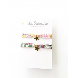 Pulsera mini estrella dorada flores- varios estampados