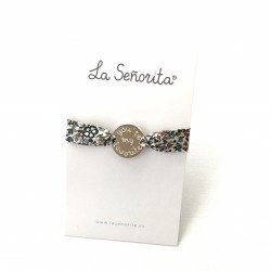 Pulsera chapa de plata + cinta flores- varios estampados