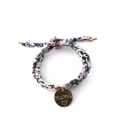 Pulsera chapa dorada + cordón flores- varios estampados 