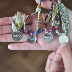 Pulsera chapa de plata + cinta flores-varios estampados