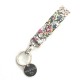 Llavero tira flores Liberty + chapa redonda personalizada