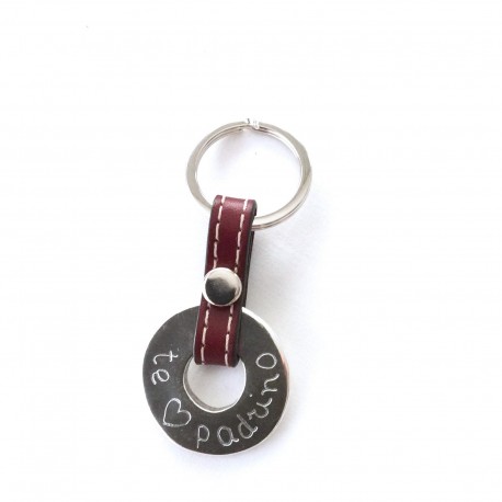 Llavero donut personalizado  + cuero pespunteado corto- varios colores