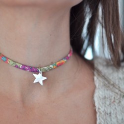 Choker flores + estrella plata- varios estampados