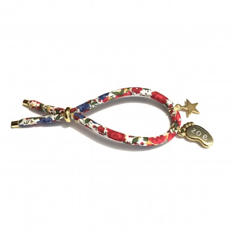 Pulsera pie dorado + cordón flores + estrella- varios estampados 