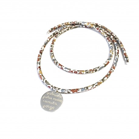 Gargantilla choker chapa plateada mediana + cordón de flores dos vueltas- varios estampados