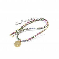 Gargantilla  chapa dorada + cordón flores- varios estampados