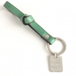 Llavero cuero pespunteado nudo + mini chapa militar personalizada